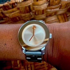 Stainless Steel Movado watch with rose gold
